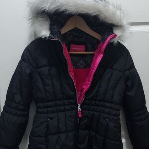 London Fog Black Puffer with Pink Accents